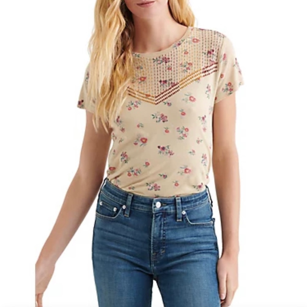 Lucky Brand Floral Embroidered Tee large.
